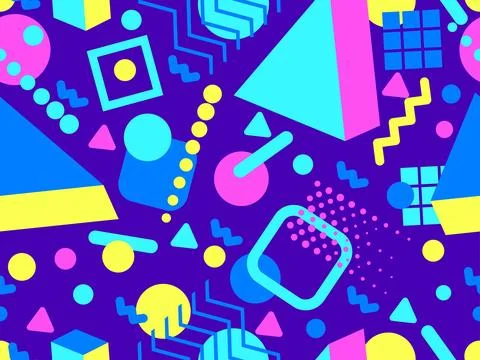 3D geometric seamless pattern in 80s style. 3d isometric triangles, zigzags.. Illustrazione stock