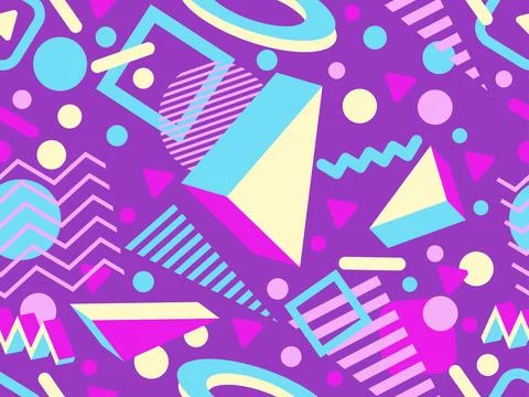 3D geometric seamless pattern in 80s style. 3d isometric triangles, zigzags.. 스톡 일러스트
