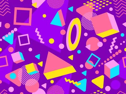 3D geometric seamless pattern in 80s style. 3d isometric triangles, zigzags.. Stock-Illustration