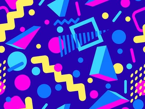 3D geometric seamless pattern in 80s style. 3d isometric triangles, zigzags.. Stock Illustration