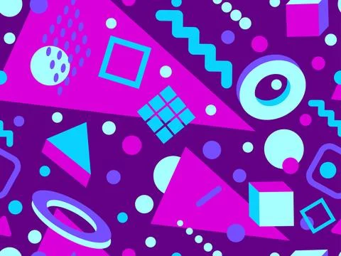 3D geometric seamless pattern in 80s style. 3d isometric triangles, zigzags.. Illustrazione stock