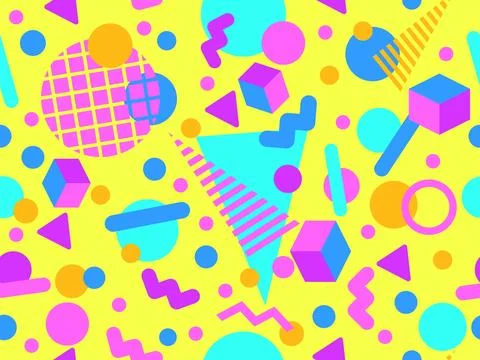 3D geometric seamless pattern in 80s style. 3d isometric triangles, zig zag.. Illustrazione stock