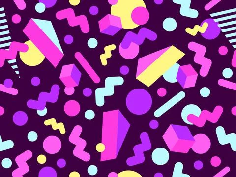 3D geometric seamless pattern in 80s style. 3d isometric triangles, zig zag.. Stock Illustration