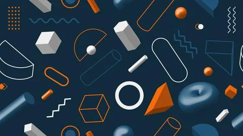 3D geometric seamless pattern isolated on blue background Stock Illustration