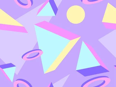 3d geometric seamless pattern in style of the 80s. 3d isometric triangles, sq Illustrazione stock