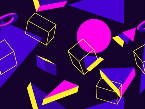 3d geometric seamless pattern in style of the 80s. 3d isometric triangles, sq Illustrazione stock