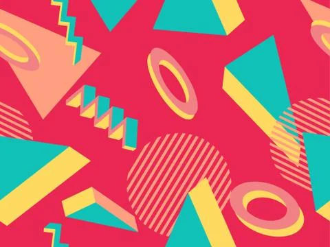 3d geometric seamless pattern in style of the 80s. 3d isometric triangles, sq Stock Illustration
