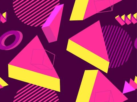3d geometric seamless pattern in style of the 80s. 3d isometric triangles, sq イラスト素材