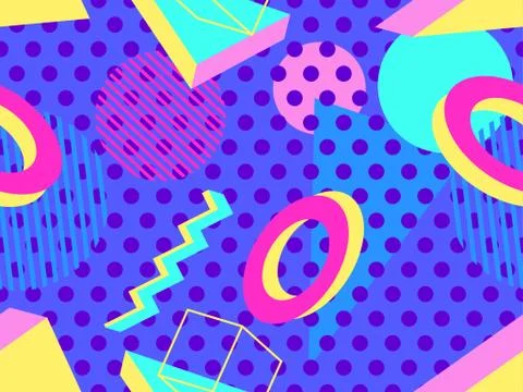 3d geometric seamless pattern in style of the 80s. 3d isometric triangles, sq Stock Illustration