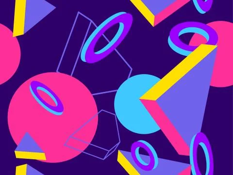 3d geometric seamless pattern in style of the 80s. 3d isometric triangles, sq Stock Illustration