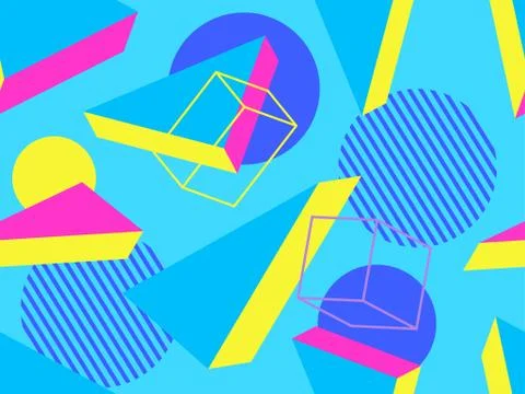 3d geometric seamless pattern in style of the 80s. 3d isometric triangles, sq 스톡 일러스트
