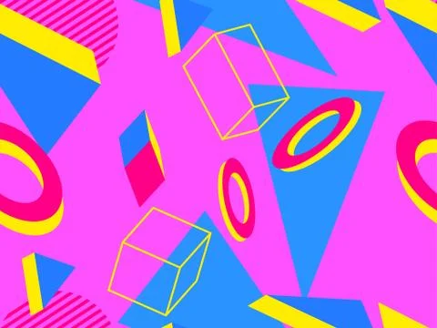 3d geometric seamless pattern in style of the 80s. 3d isometric triangles, sq Illustrazione stock