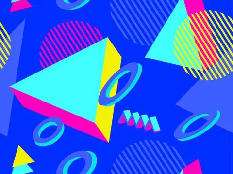 3d geometric seamless pattern in style of the 80s. 3d isometric triangles, sq Illustrazione stock