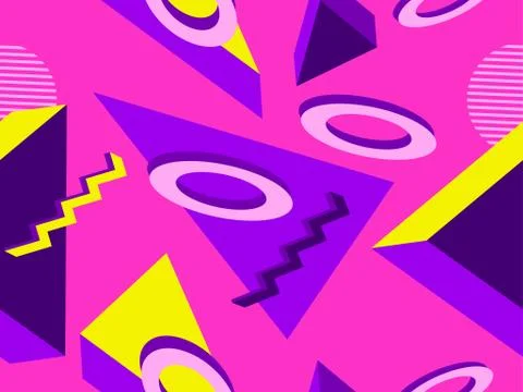 3d geometric seamless pattern in style of the 80s. 3d isometric triangles, sq 스톡 일러스트