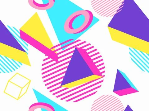3d geometric seamless pattern in style of the 80s. 3d isometric triangles, sq Illustrazione stock