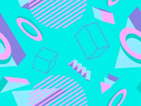 3d geometric seamless pattern in style of the 80s. 3d isometric triangles, sq Illustrazione stock