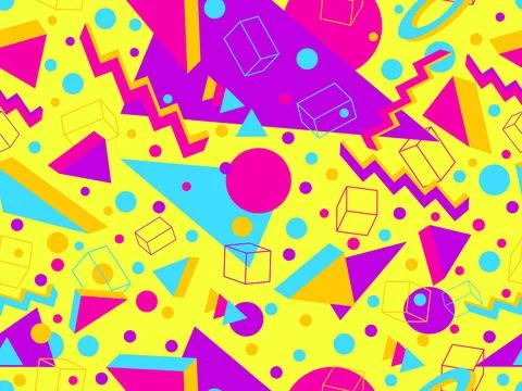 3d geometric seamless pattern in style of the 80s. 3d isometric triangles, .. Stock-Illustration