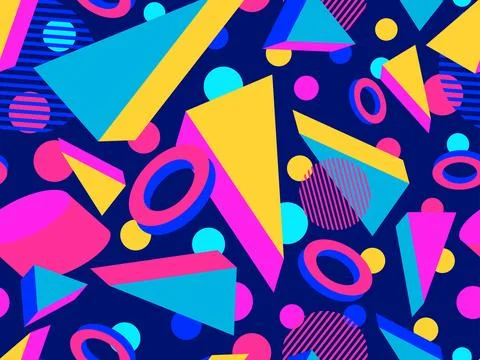 3d geometric seamless pattern in style of the 80s. 3d isometric triangles, .. Illustrazione stock