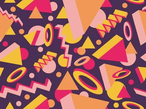 3d geometric seamless pattern in style of the 80s. 3d isometric triangles, .. Illustrazione stock