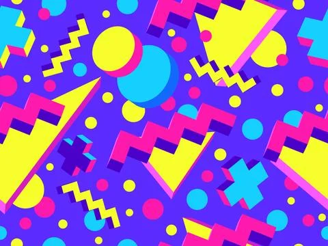 3d geometric seamless pattern in style of the 80s. 3d isometric triangles, .. Illustrazione stock