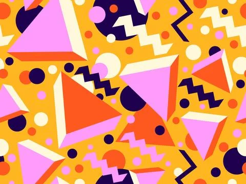 3d geometric seamless pattern in style of the 80s. 3d isometric triangles, .. Illustrazione stock