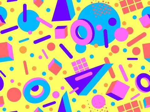 3d geometric seamless pattern in style of the 80s. 3d isometric triangles, .. Illustrazione stock