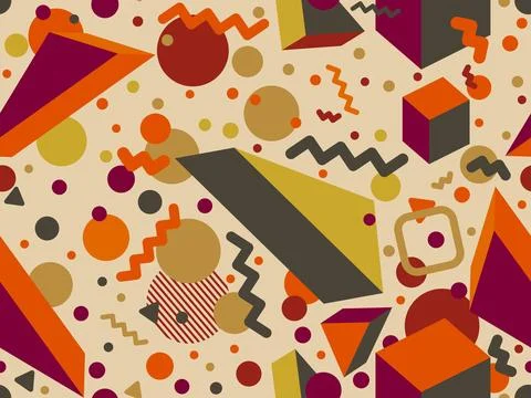 3d geometric seamless pattern in style of the 80s. 3d isometric triangles, .. Illustrazione stock