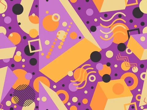 3d geometric seamless pattern in style of the 80s. 3d isometric triangles, squar Illustrazione stock