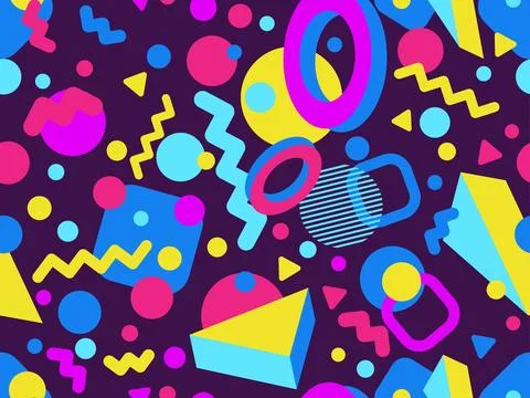 3d geometric seamless pattern in style of the 80s. 3d isometric triangles, .. Stock Illustration