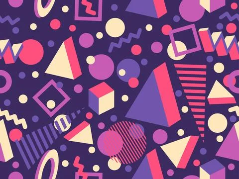 3d geometric seamless pattern in style of the 80s. 3d isometric triangles, .. Stock Illustration