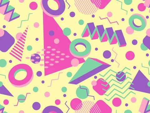 3d geometric seamless pattern in style of the 80s. 3d isometric triangles, .. 스톡 일러스트