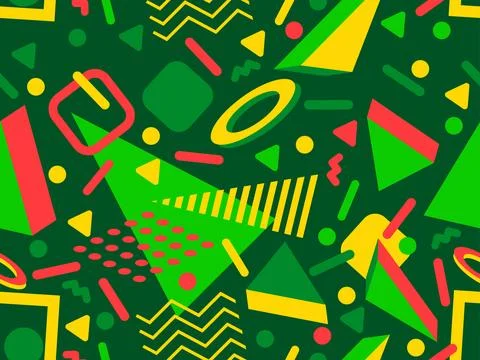 3d geometric seamless pattern in style of the 80s. 3d isometric triangles, .. Stock Illustration