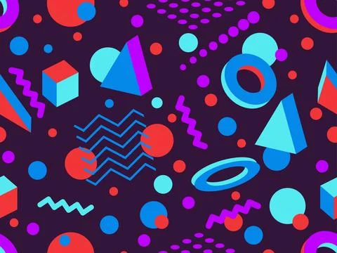 3d geometric seamless pattern in style of the 80s. 3d isometric triangles, .. イラスト素材