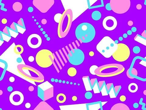 3d geometric seamless pattern in style of the 80s. 3d isometric triangles, .. Stock-Illustration