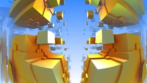 3D geometric shapes from cubes, 3D illustration Stock Illustration