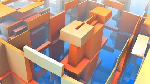 3D geometric shapes floating in space, 3D Labyrinth or Maze 스톡 일러스트