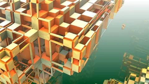 3D geometric shapes floating in space, 3D Labyrinth or Maze 스톡 일러스트