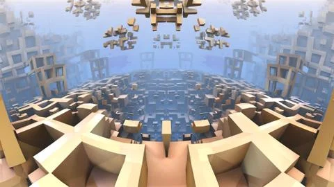 3D geometric shapes floating in space, 3D Labyrinth or Maze Stock Illustration