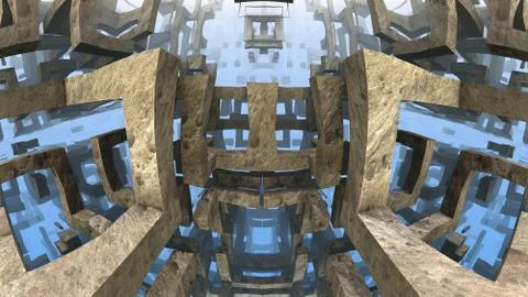 3D geometric shapes floating in space, 3D Labyrinth or Maze イラスト素材