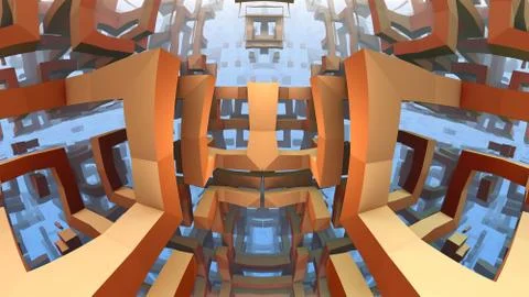 3D geometric shapes floating in space, 3D Labyrinth or Maze イラスト素材