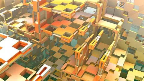 3D geometric shapes floating in space, 3D Labyrinth or Maze イラスト素材