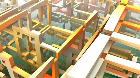 3D geometric shapes floating in space, 3D Labyrinth or Maze 스톡 일러스트