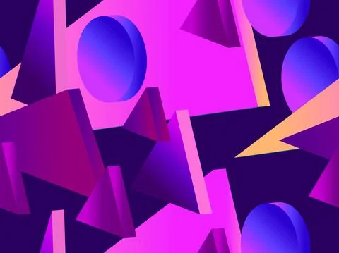 3D geometric shapes with purple gradient. Seamless background with isometric Stock Illustration