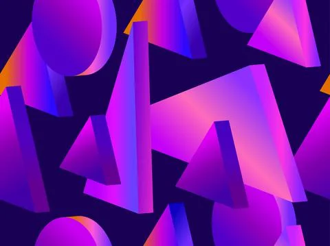 3D geometric shapes with purple gradient. Seamless background with isometric Illustrazione stock