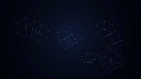 3D geometric shapes rotating in a dark space with light connections Stock Footage 337072518