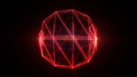 A 3D geometric sphere constructed from intersecting red neon lines, symbolizi Stock Illustration