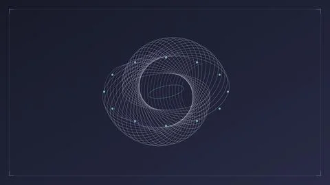 3D geometric torus knot wireframe structure with glowing nodes on dark cosm.. Stock Illustration