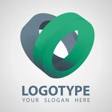 3D geometry Abstract gray and green rings company vector logo icon. Cilinder  Stock Illustration