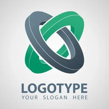 3D geometry Abstract gray and green rings company vector logo icon. Cilinder  Stock Illustration