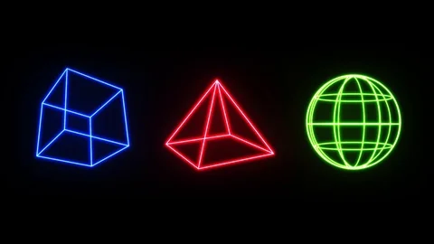 3d Geometry Box With Glowing Strokes Spinning Stock Footage 124834176